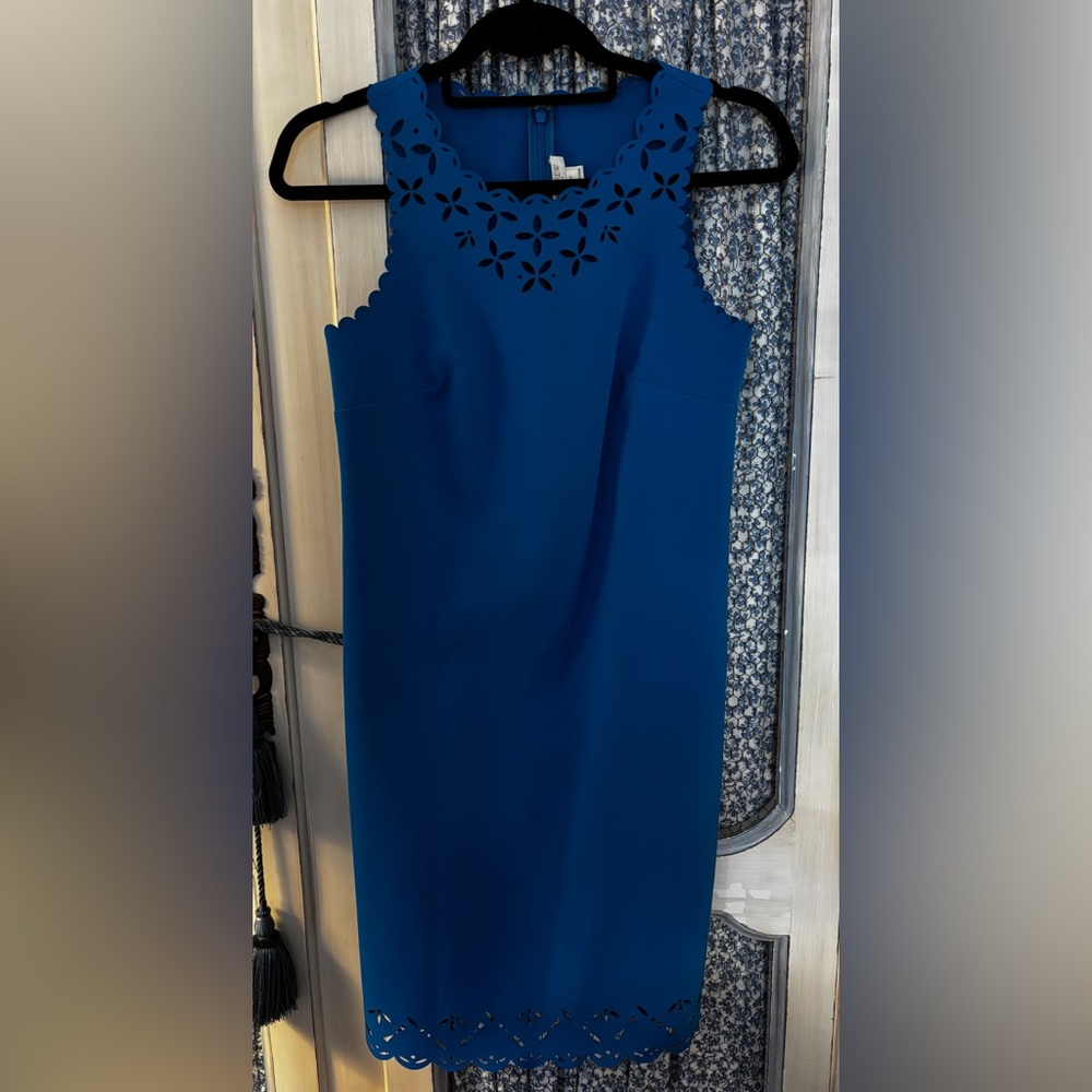 J. Crew Blue Midi Dress with Scalloped Neckline